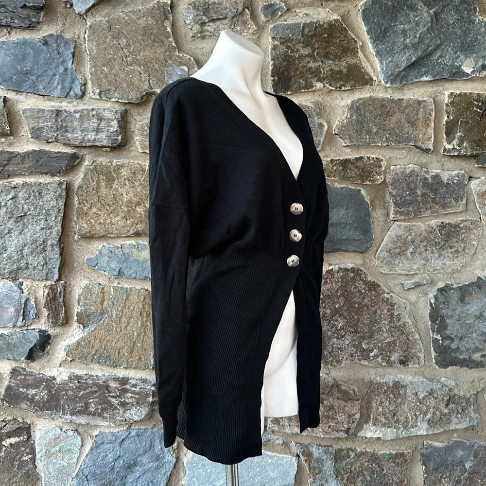 Good American NWT Waisted Cardi Knit Sweater in Black Size 1/2 (Small/Medium)
